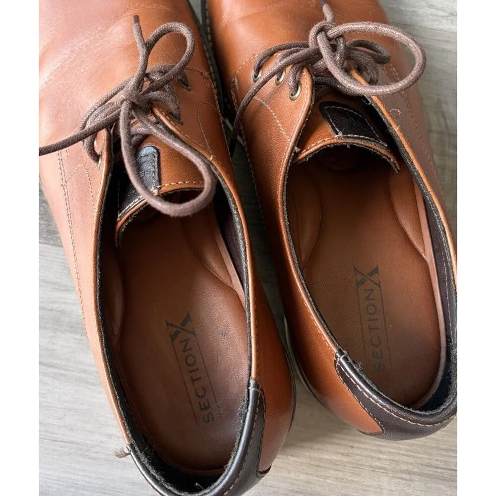 Section X Mens Dress Shoes Size 12 Brown Leather Jeremiah Plain Toe Oxfords